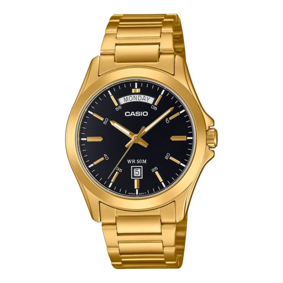 Đồng Hồ Nam Casio MTP-1370G-1AVDF D&acirc;y Th&eacute;p Mạ V&agrave;ng Mặt Đen Ch&iacute;nh H&atilde;ng