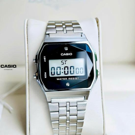 [Đồng hồ Unisex CASIO] A159 silver diamond